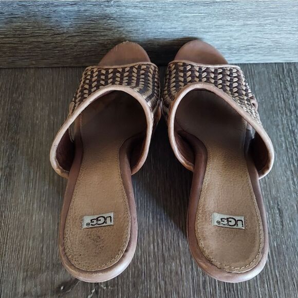 Ugg 1002926 Doha Women's Brown Leather Wedge Platform Woven Sandals Size USA 8 - Picture 6 of 9